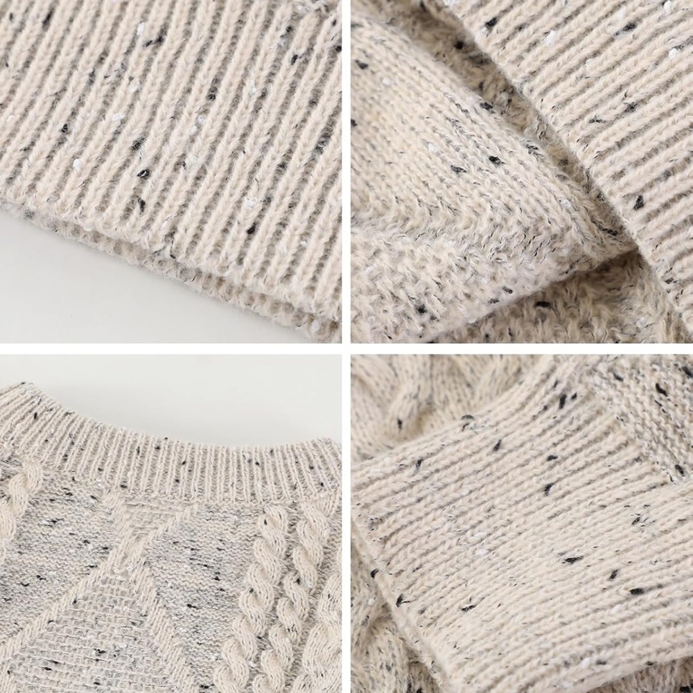 Aelfric Eden 90s Oversized Cable Knit Crewneck Sweater Beige Size S Unisex - Picture 4 of 10